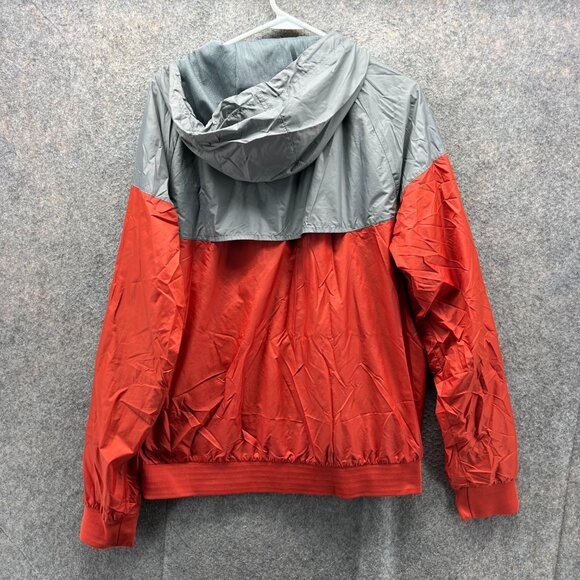 Nike Windbreaker Jacket Mens Large Gray Red Hooded Lightweight Full Zip - Picture 2 of 12